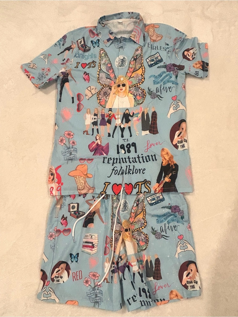 Pajama loungewear set Taylor Swift inspired Eras Tour print blue size small